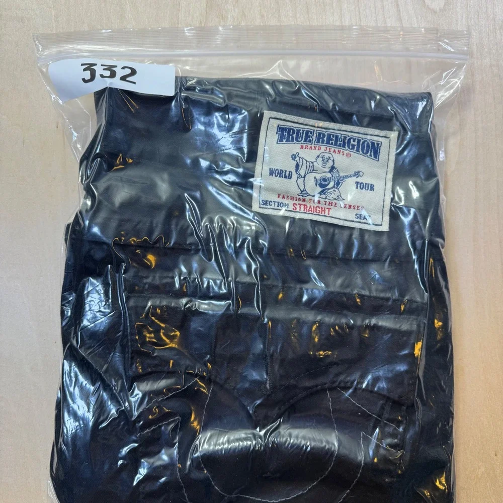 True Religion Black Ricky Straight Jeans Mens‎ Size 36x34 Flap Pockets
